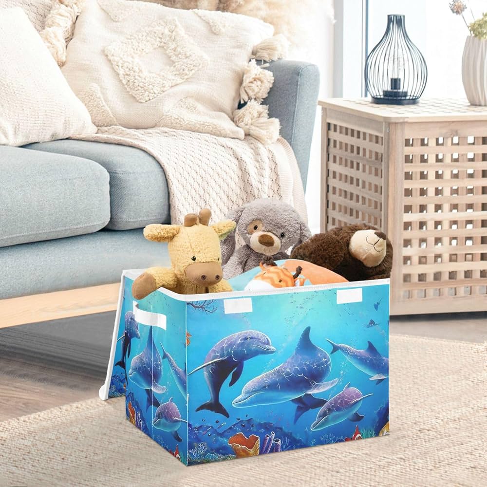 Amazon｜収納ボックス 折り畳み式 海の世界 海の魚 イルカ 珊瑚